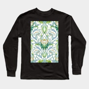 Floral Garden Botanical Print with White lotus Long Sleeve T-Shirt